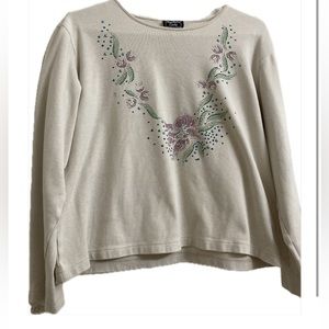 Beige Long Sleeve Beaded Top